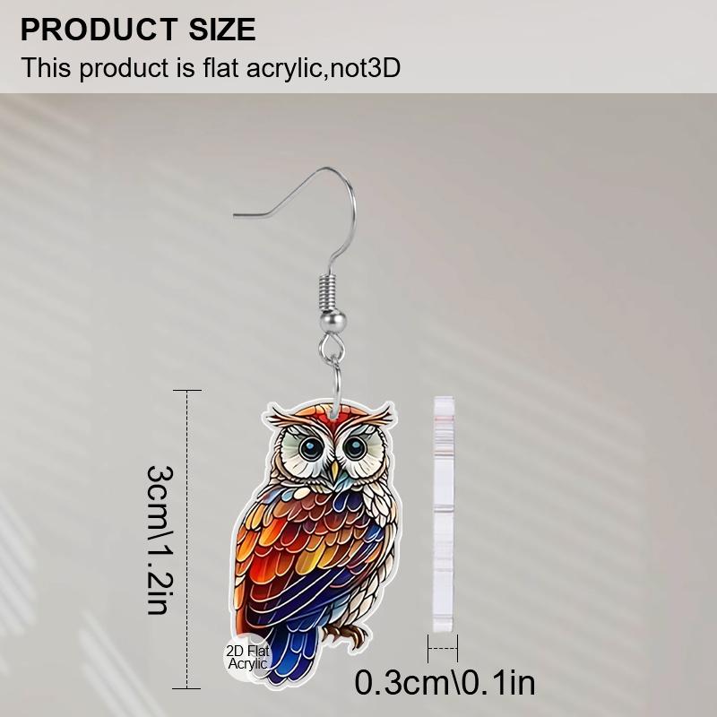 2D Flat 1Pair Christmas Festival Cartoon Colorful Owl Pattern Earring Claus for Christmas Jewelry for Women Female