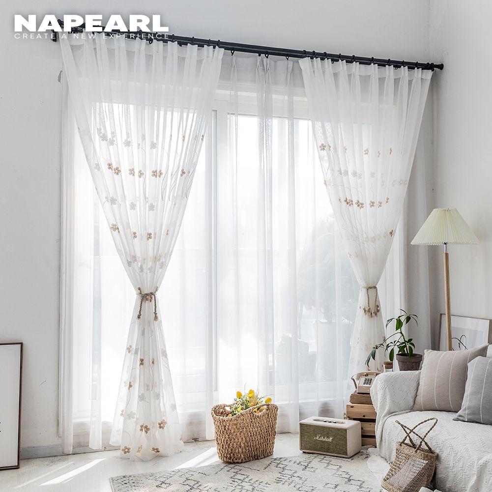 1PC NAPEARL Modern Fashion Daisy Embroidered Tulle Sheer Curtain For Living Room Bedroom Home Decor