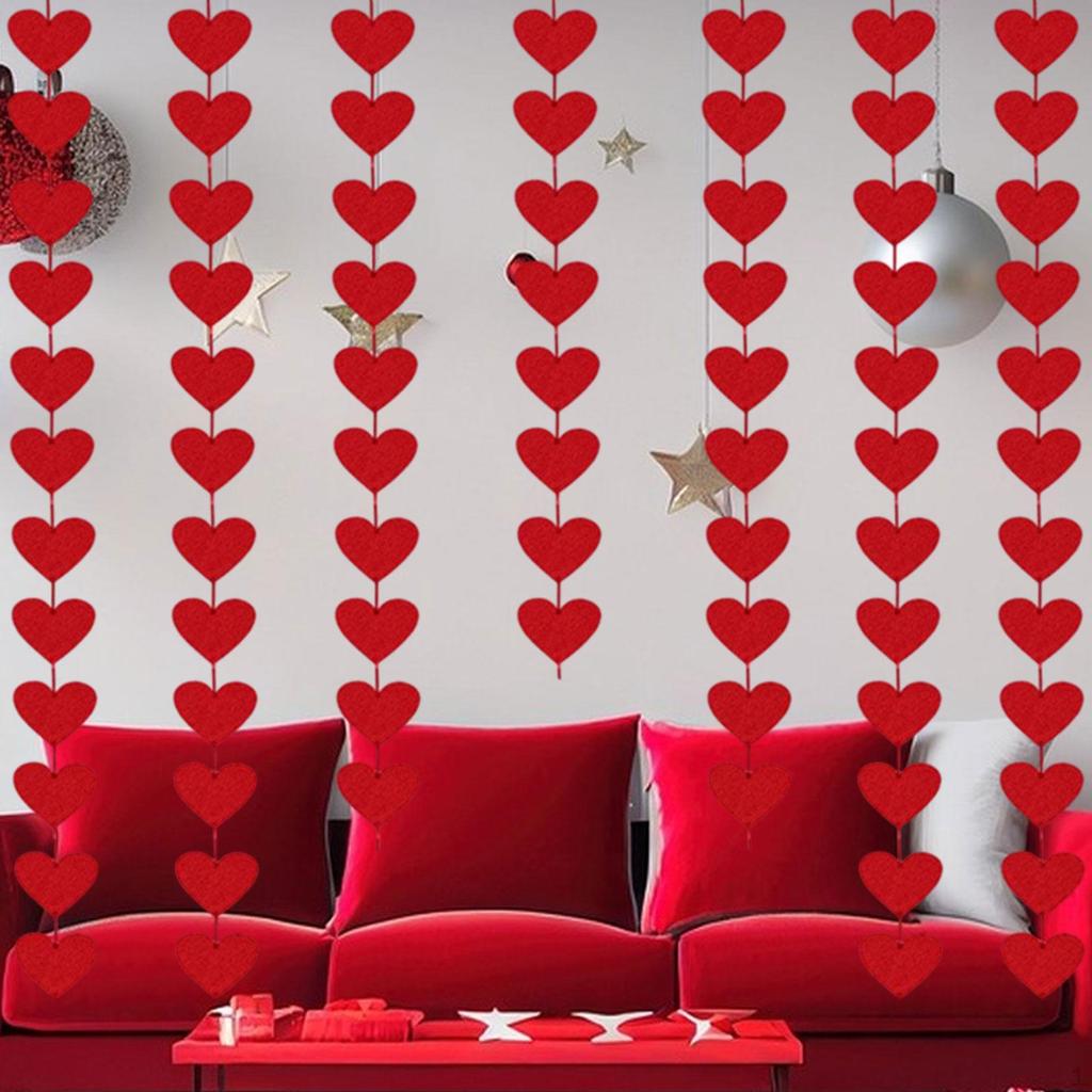 Felt Heart Garland Banner Valentines Day Decoration Wall Decor Romantic for