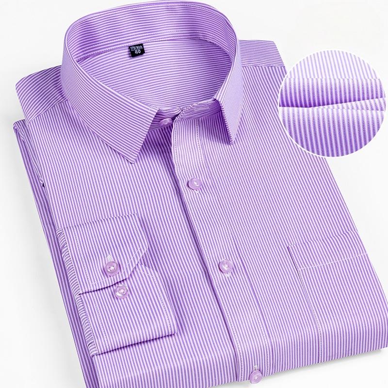 Men Formal Shirt Long Sleeve Office Solid Color Striped Business Social Men's Long Sleeved Shirt Work White Shirt Men Clothing