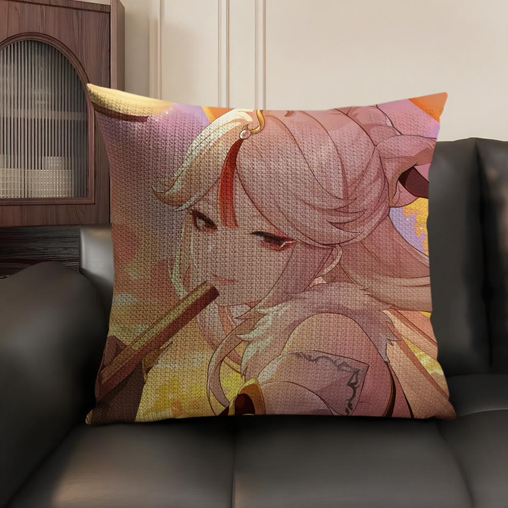Ningguang Genshin Impact Cushion Cover Natural Linen Organic Fabric Double-Sided Printing Sofa Home Decor Gift Pillow Case