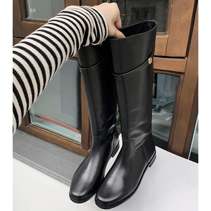 Small Gold Coins Retro Tall Tube Thick Heel Thick Sole But Knee Thin Boots Knight Boots Women's Autumn and Winter