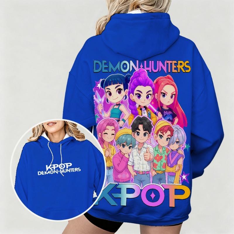 Spring And Autumn KPop Demon Hunters Women's Hoodie Colorful Anime Character Printed Street Wear Kids Fashion Hoodie Sweatshirt