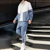 2Pcs/Set Men Spring Autumn Patchwork Color Sport Outfit Hooded Drawstring Long Sleeve Zipper
