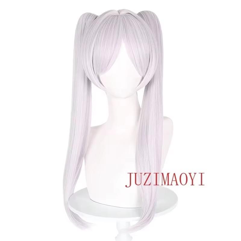 Anime Frieren Cosplay Pruik 65cm Zilver Wit Dames Frieren Pruiken Hittebestendig Synthetisch Haar + Pruikenkap white