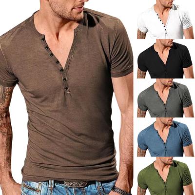 Foreign Trade Summer New Men's Casual Henry Crew Neck Short-sleeved T-shirt Men's Slim-fit Sports Bottoming Shirt Top