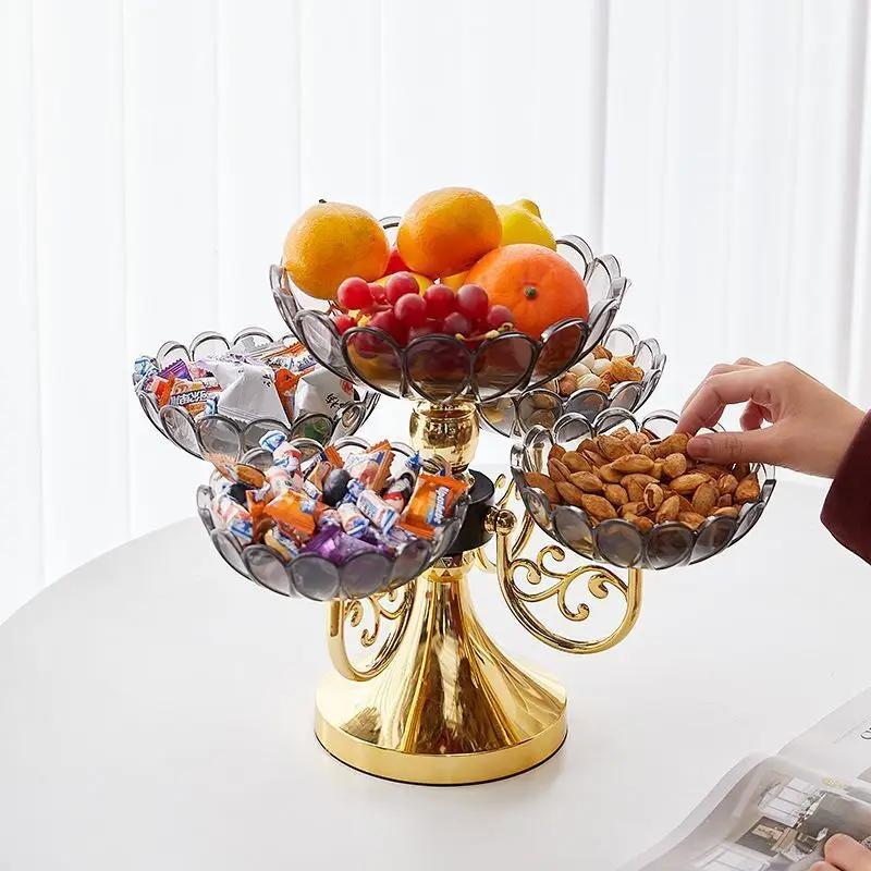 Fruit Plate for Home Use Rotatable Multi-layer Living Room Fruit Plate Snacks Dried Fruit Candy Light Luxury High-grade Crystal
