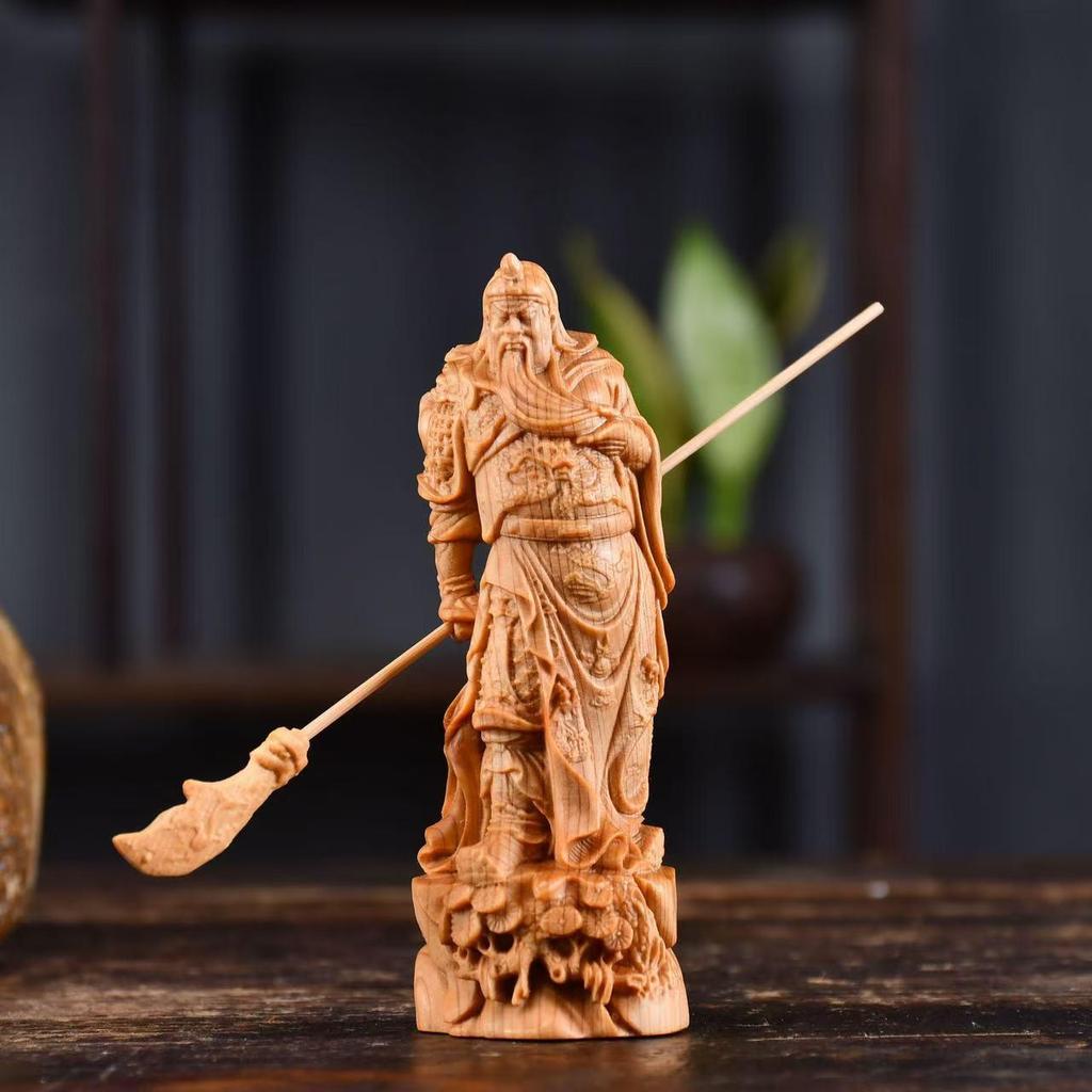 Taihang Cliff Cypress Wood Guan Yu Martial God of Wealth Carving: Solid Wood Desktop Ornament