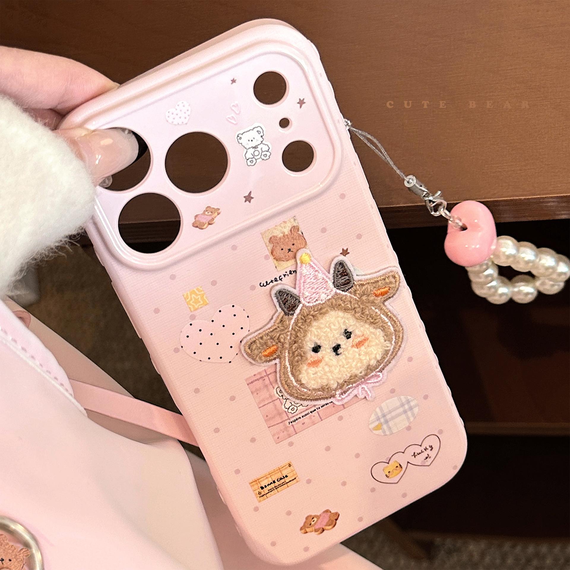 

Pink Sticker Style for Iphone17promax Mobile Phone Case for Apple 16 Suitable for 15 Plush Sheep 13 Pendant 14 Cartoon 17Promax sperm