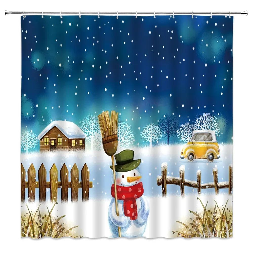 Waterproof Bathroom Shower Curtain Elk Christmas Santa Claus Fairy Snow Night Printed Bath Washable Quick Dry Wrinkle Decoratio