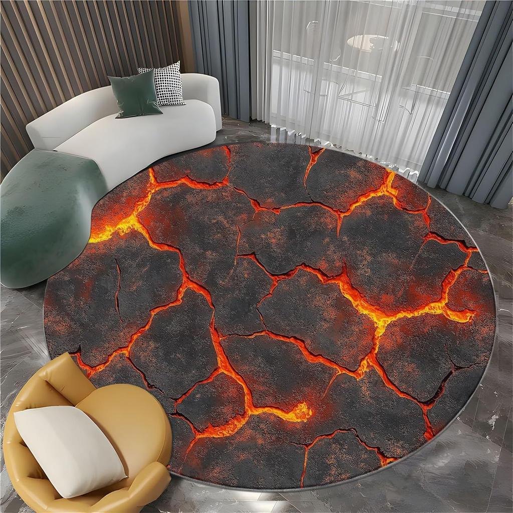 3D Vision Fire Pit Rug Anti-slip Living Room Decoration Round Carpet Waterproof Rugs for Bedroom Washable Bedside Creative Mat