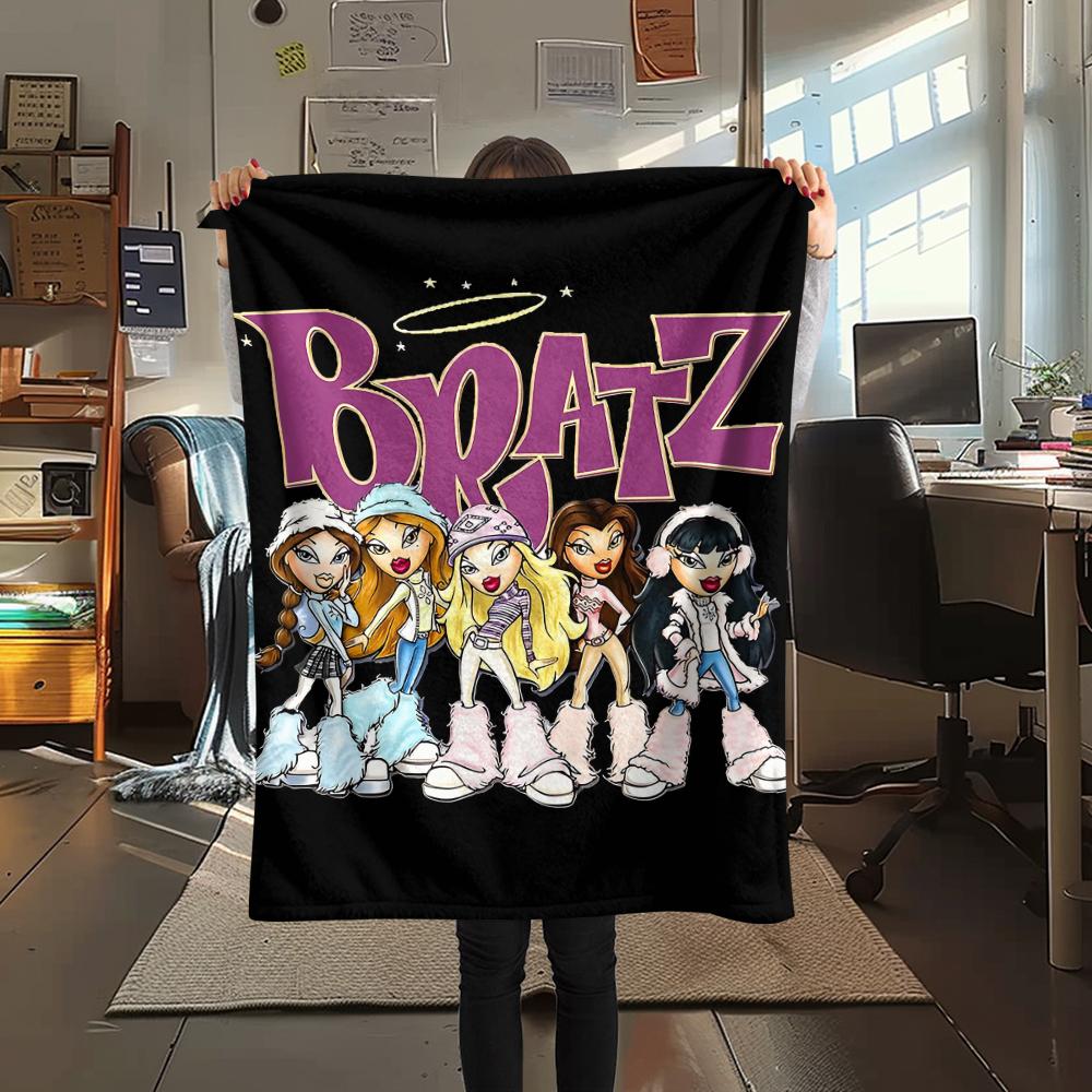 1pz Coperta di Flanella con Stampa Bratz, Alta Qualità per Tutte le Stagioni, Arredamento per la Casa, Calore e Comfort, Perfetta per Regali di Natale