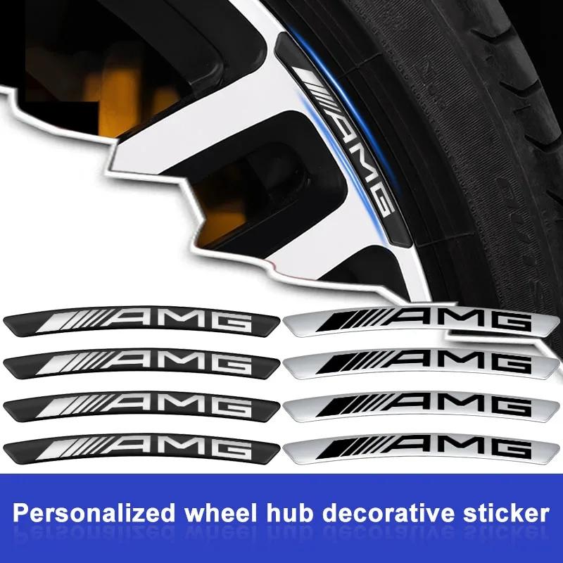 4 pièces Insigne de Moyeu de Roue de Voiture en Aluminium Autocollant de Jante de Pneu Décor Accessoire Pour AMG Pour Mercedes Benz Classe E C G M R S W204 W212 GLC