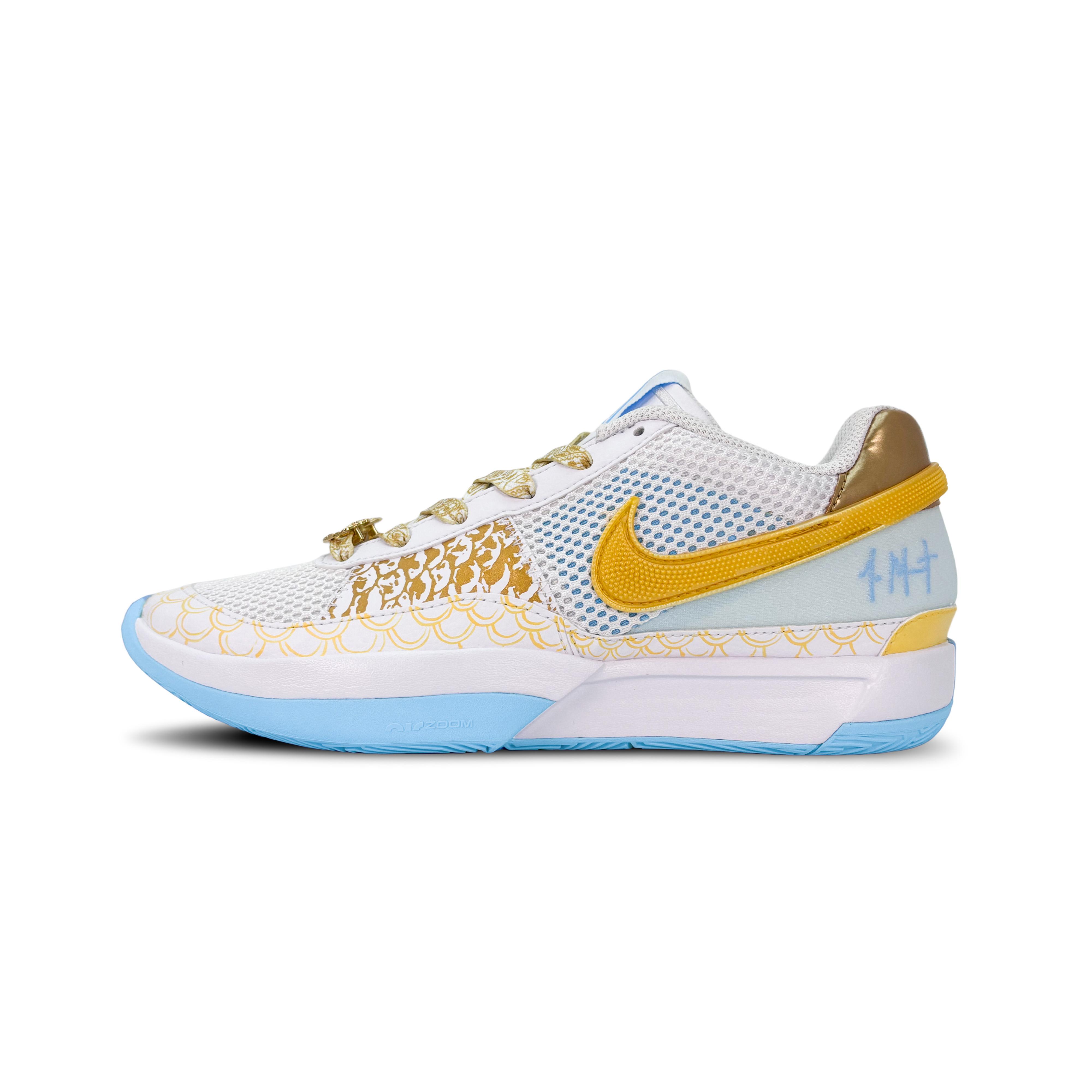 

Nike Ja 1 Cushioning Slip Resistant Low top Basketball Shoes Unisex White Blue Gold FV1291-100(Team188-·) 46