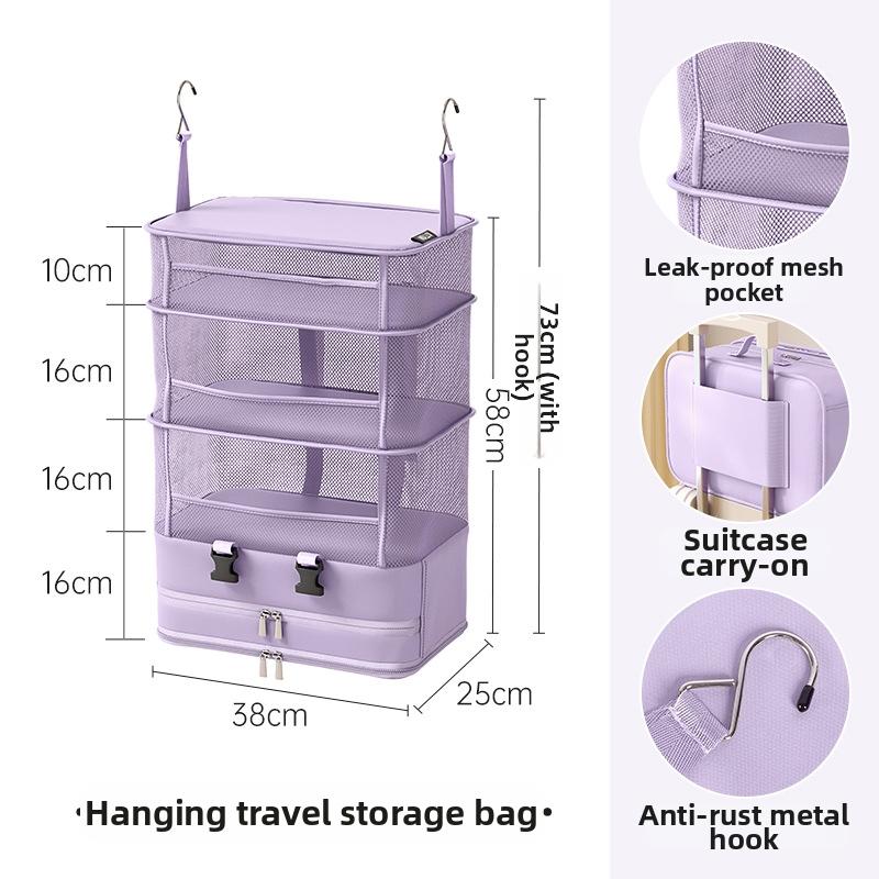 Portable Hanging Suitcase Organizer With Multiple Compartments Foldable Travel Packing Cube For Clothes Toiletries