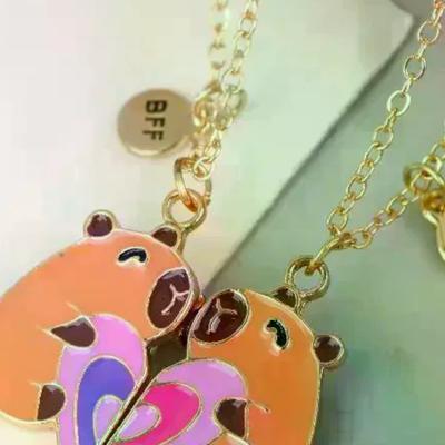 2 Pièces Mignon Dessin Animé Capybara Pendentif Puzzle Cœur Magnétique Collier Meilleur Ami Pour Meilleures Amies Bijoux Amitié Cadeaux