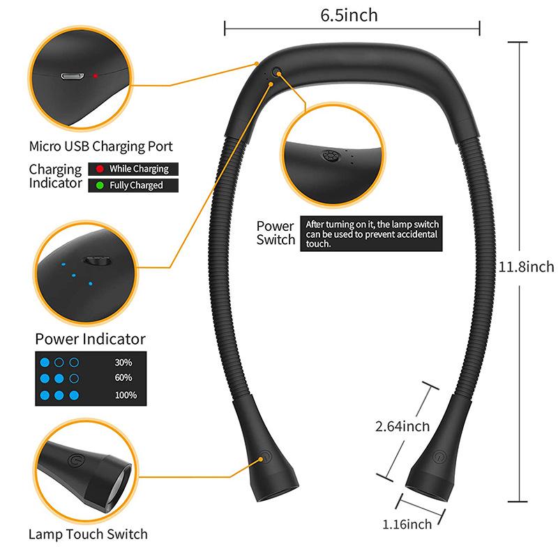 LED Neck Light: USB Rechargeable, Portable Neck-Mounted Reading Lamp for Dormitory, Study, Desk, and Outdoor Use