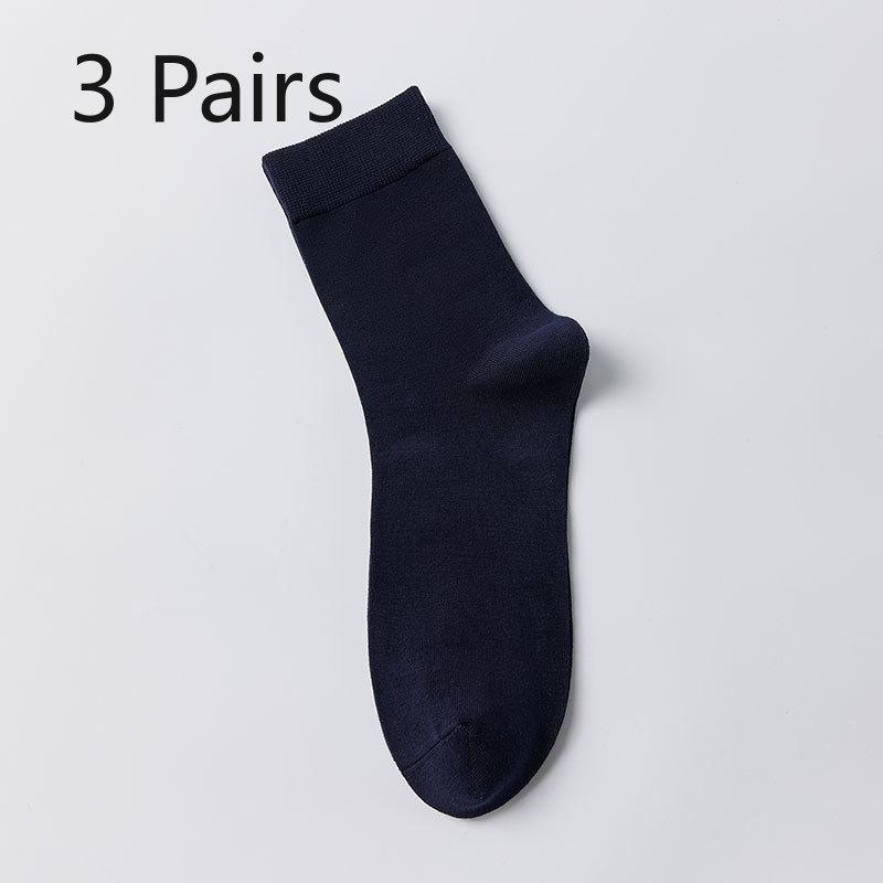 

3 Pairs Cotton Spring Pure Cotton Men s Socks, Medium Cotton Socks, Business Anti-odor, Sweat-absorbing, Antibacterial, Solid Color Long Socks 3 pairs темно-синього кольору