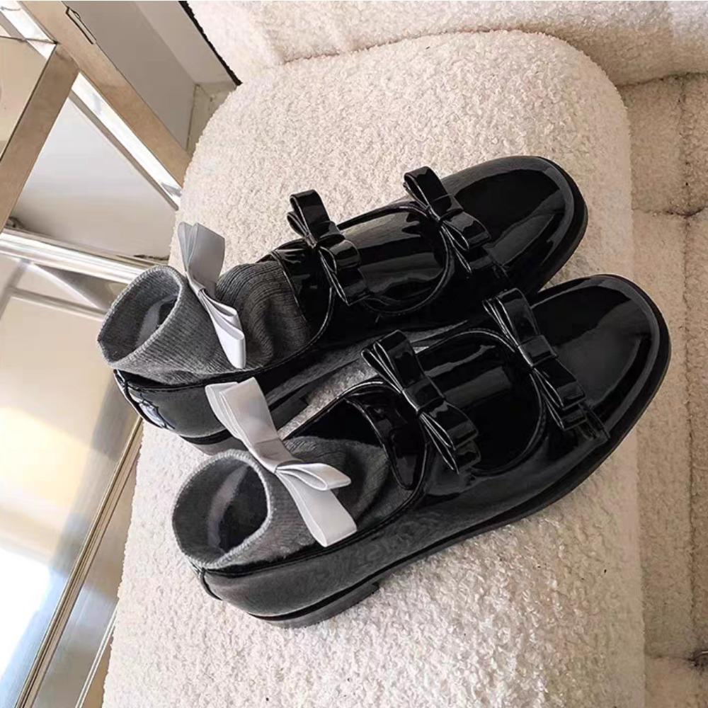 Leather Single Shoes for Women s Autumn and Winter New Double Strap Bow Deep Mouth Loafers Womens Small Leather Shoes 35 4690₽