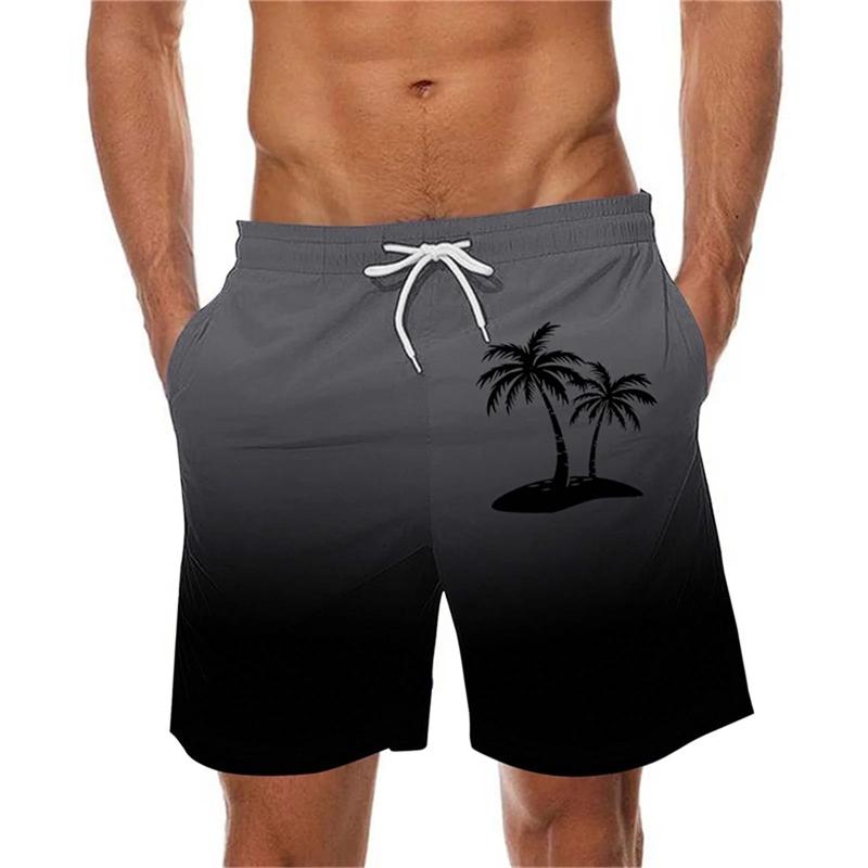 Gradient Color Palm Tree Pattern Beach Shorts Men 3d Printed Tropical Plants Swimming Trunk Summer Hawaiian Holiday Board Shorts