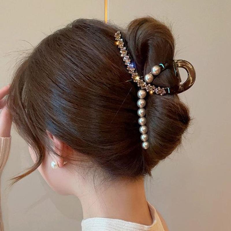 Camellia Pearl Hair Clip Girls Elegant Ponytail Clip Shark Clip Sweet Big Crab Claw Hair Accessories Headwear