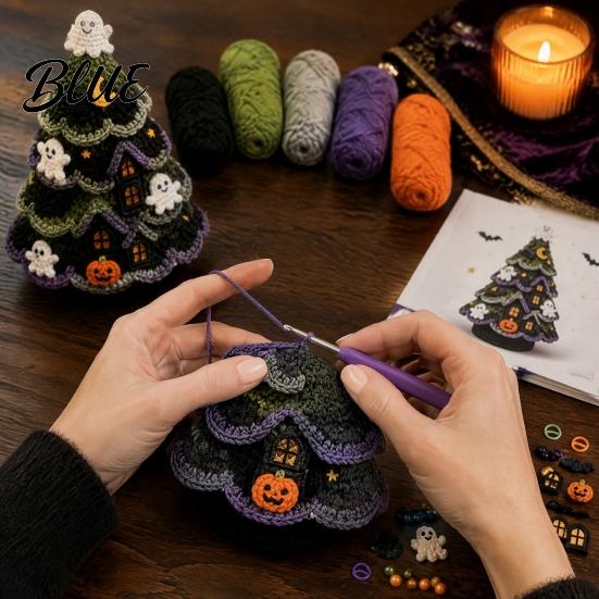 Jack O Lantern Crochet Material Halloween Tree Pack, DIY Yarn Craft Kit with Hooks And Step Beginner Friendly Tools by Guide, Creative Handmade