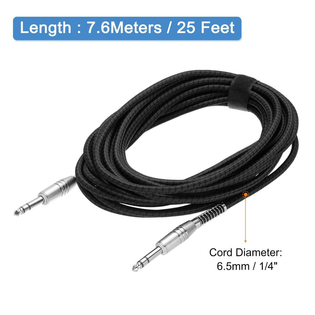 uxcell Guitar Instrument Cable, 25 Feet 14" to 14" Straight Electric Guitar Jack Cable Wire for Guitar and Bass, Black
