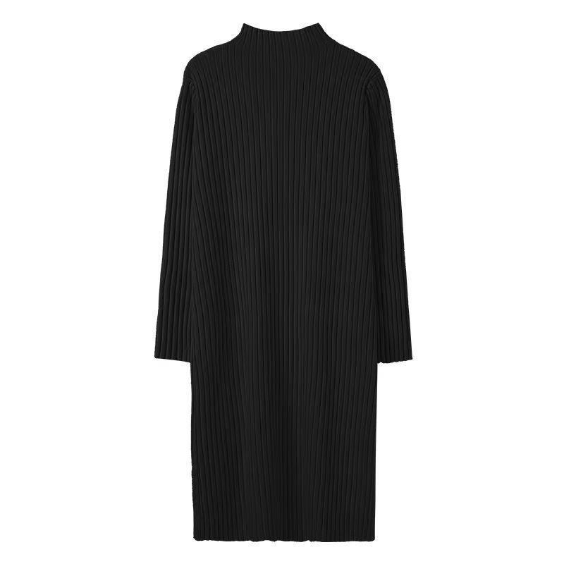 Autumn/Winter Knit Dress with Half-High Collar and Long Sleeves - Versatile Mid-Length Sweater Dress