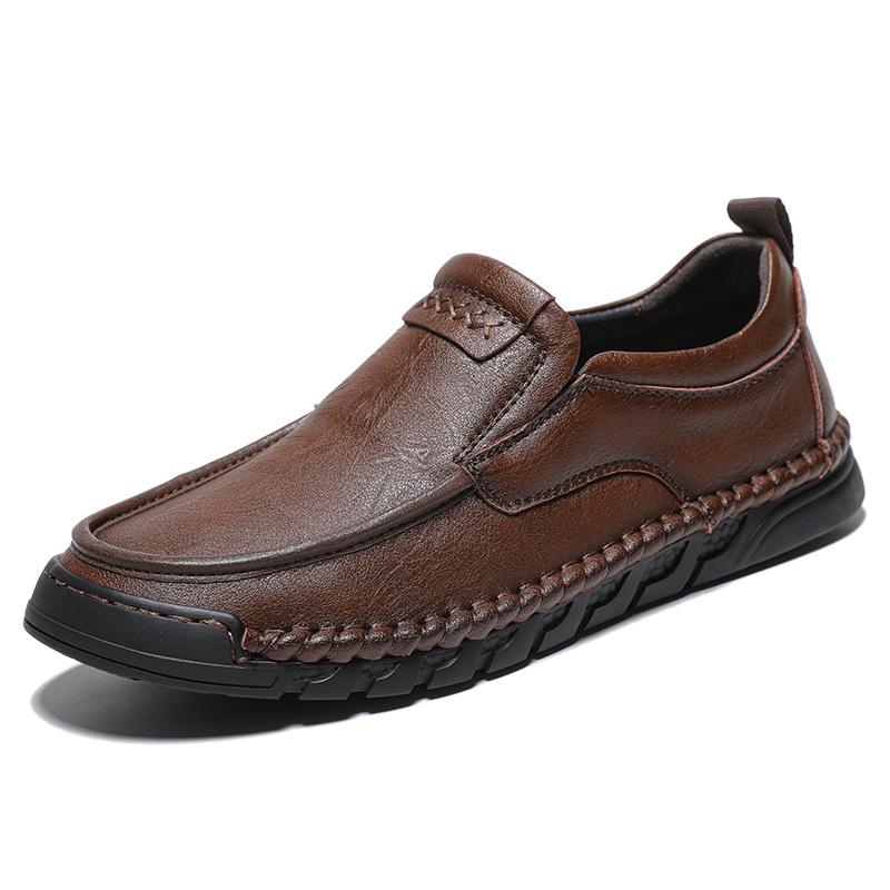Casual Leather Shoes Men's 2025 Autumn New Leather Soft Sole Non-slip Manual Stitching One Pedal Loafers Doudou Shoes