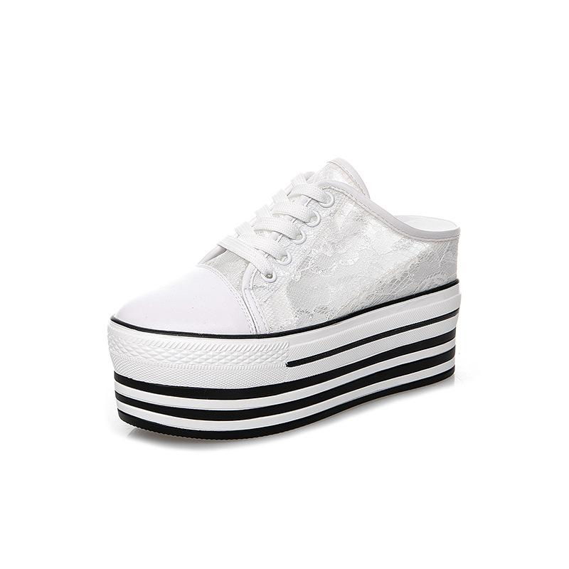 

Модные летние женские сетчатые кружевные повседневные туфли 9 см, туфли на плоской платформе с танкеткой, увеличивающие рост, дышащие кроссовки с полыми отверстиями, тапочки 39 белый