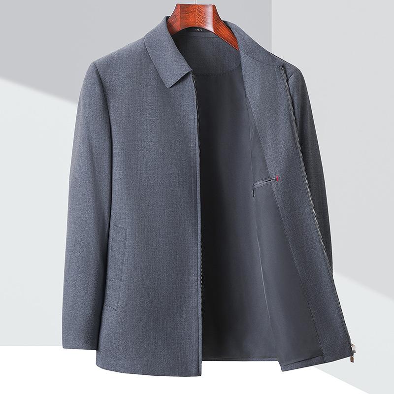 High-end Men's Jacket Spring and Autumn New Style Lapel Casual Wool Middle-aged and Elderly Dad Wear Cadre Civil Servant Jacket