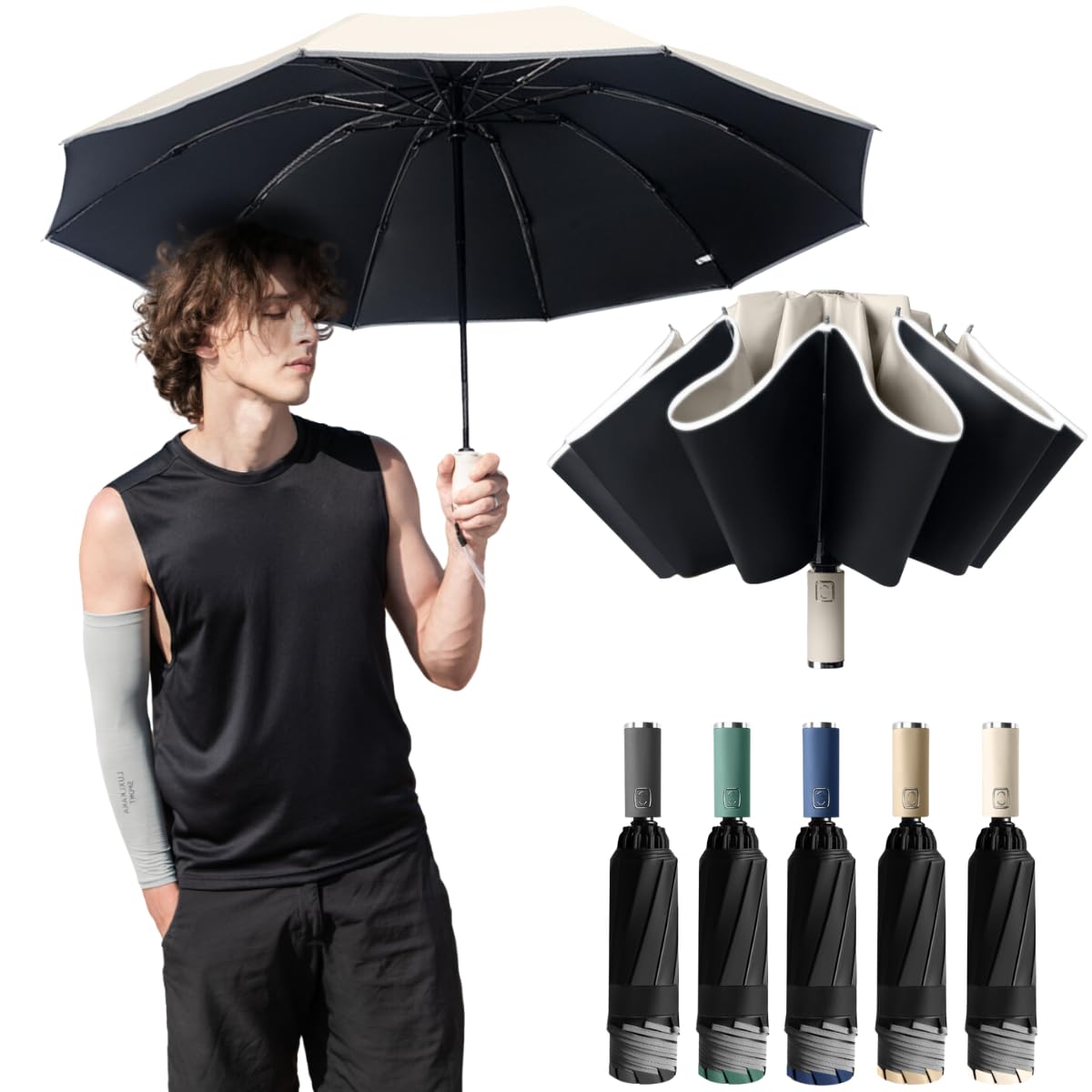 

PRV Модель 2024 Зонт с обратным сложением Защищает от дождя или Супер Автоматический с 10 УФ-лампами Тепло Ощущается как Складной Зонт для Мужчин и Включает Хранение