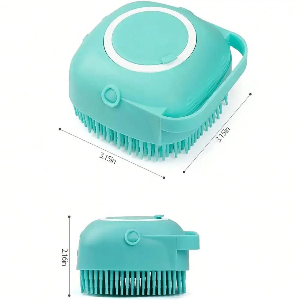 1PC Pet Bath Brush, Silicone Massage Rubber Grooming Tool with Shampoo Storage for Dogs & Cats, Gentle Bristles for Pet Bathing
