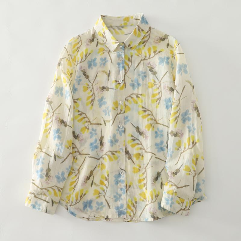 DIMANAF 2025 Blouse Women Long Sleeve Linen Vintage Blouses Shirts Tops Tees Loose Floral Tees