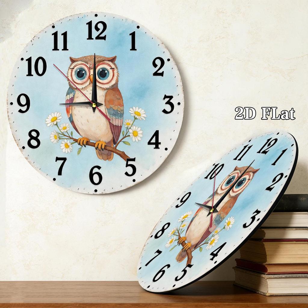 Watercolor Owl Daisy Wall Clock for Living Room or Entryway Decor