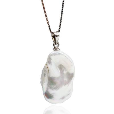 Collana con Pendente di Perle da Ragazza Perla Barocca Naturale Irregolare Piatta Collana in Argento Sterling 925 Collana d'Argento da Donna