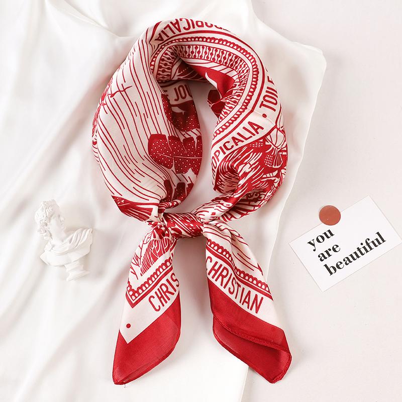 Luxury Brand  Silk Square Scarf Women Cat Neck Hair Tie Band Beach Hijab Kerchief Head Headbands Bandana Female Foulard 70cm
