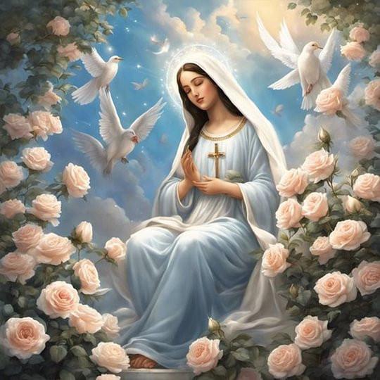 

Алмазная вышивка 5d Мозаика Дева Мария Домашний декор Икона Роза Алмазная живопись Новый Портрет Религиозные Стразы Round 20x20cm