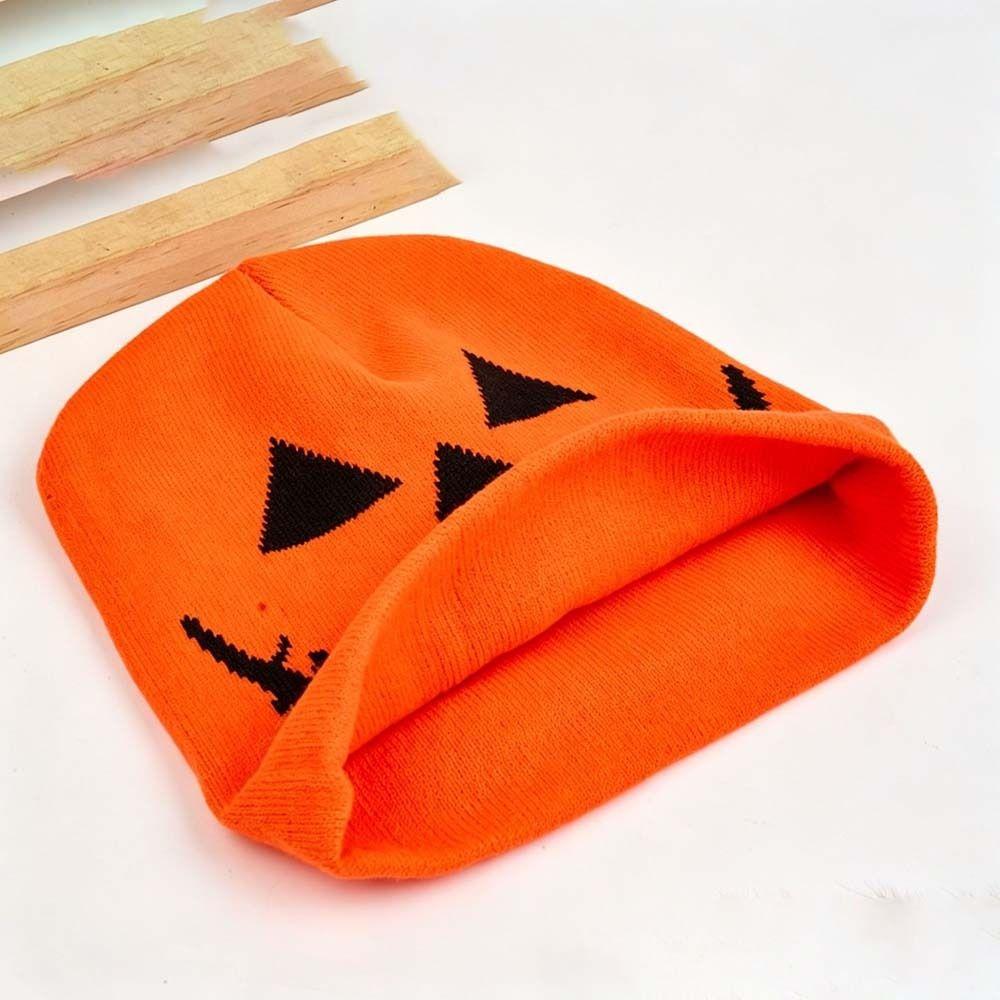 Pumpkin Orange Halloween Knitted Cap Knitted Fabric Hip Hop Skullcap Pumpkin Beanie Hat Teens