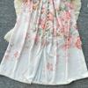 Spring Bohemian Floral Maxi Dresses for Women Runway Cross V-Neck Long Lantern Sleeve Sashes Beach Holiday Dress Boho Robes