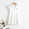 Girls Summer White Dress Peter Pan Collar Cute Princess Children Clothing Elegant Casual Party Wear For Kids