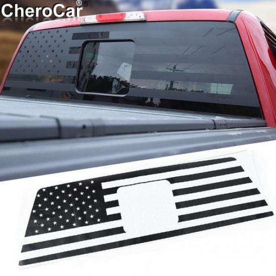 Rear Window Trim Decor Sticker Decal US Flag for Ford F150 2015-21 Carbon Fiber