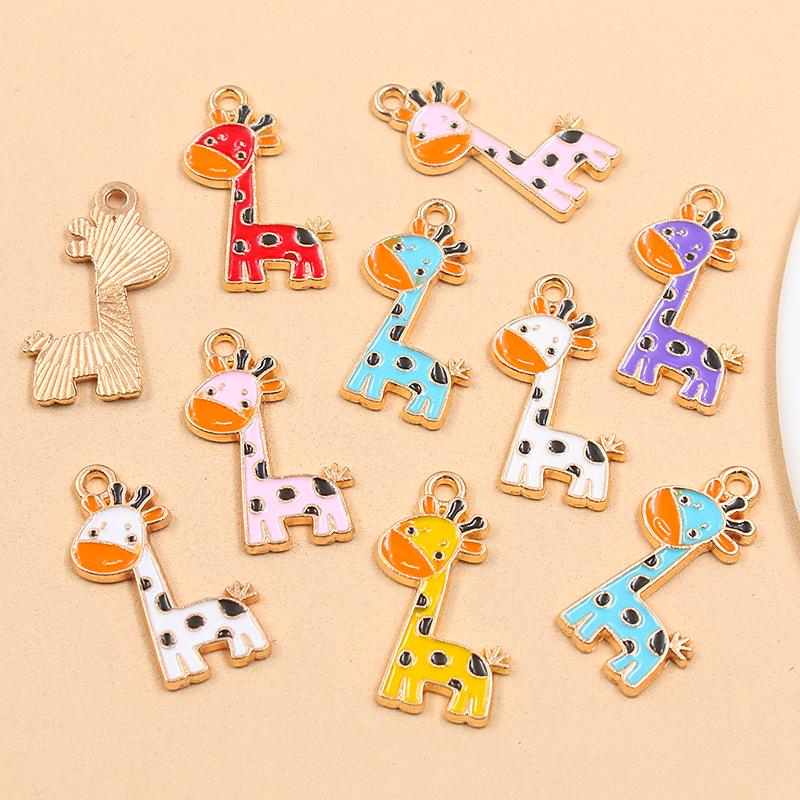 6-Color 15x24mm DIY Alloy Jewelry: Cute KC Gold Giraffe Charms with Drip Oil