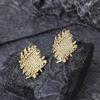 3.5cm Gold Plated Exaggerated Striped Round Clip On Earrings For Women Party Temperament Jewelry