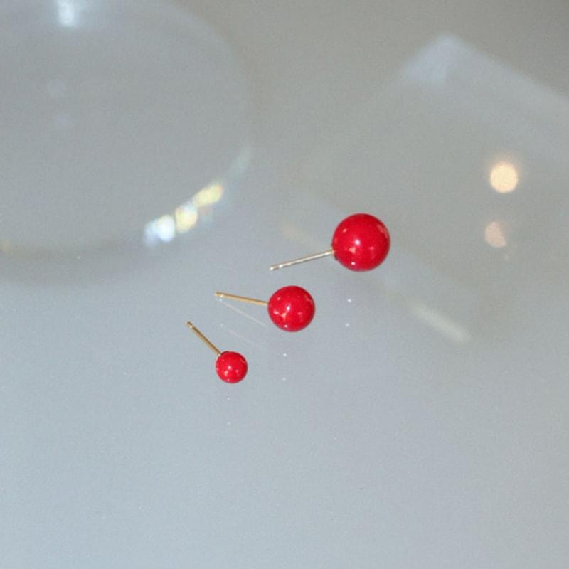 modernlike 14K gold coral red pearl earrings