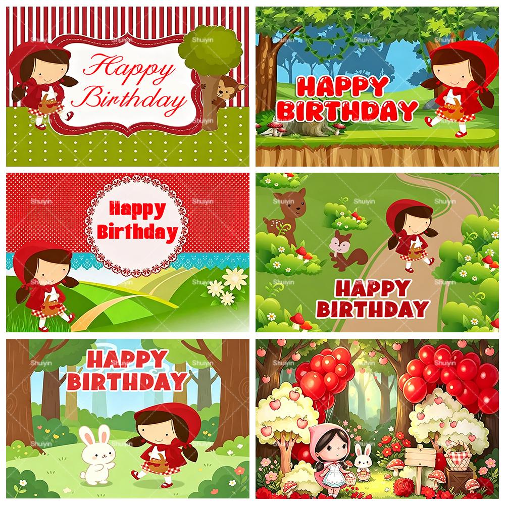 Cartoon Little Red Riding Hood Backdrop Girl Birthday Decorations Party Supplies Baby Shower Banner Photo Shoot Props Kids Gifts