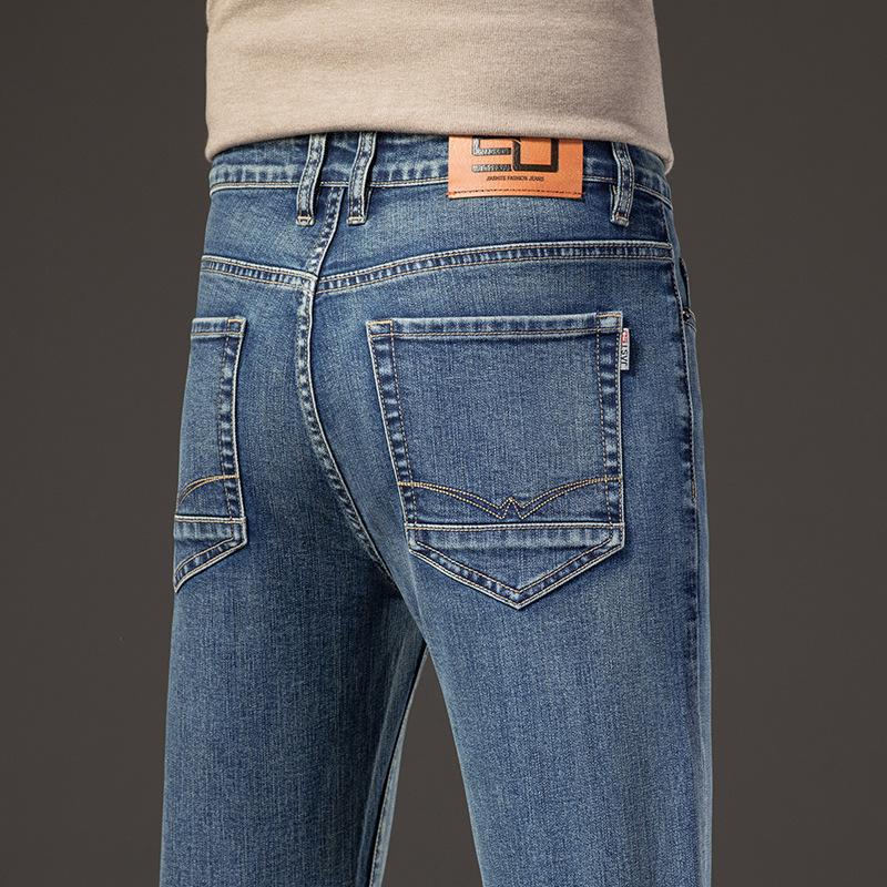 Jeans high-end pants autumn and winter elastic fleece straight-leg pants
