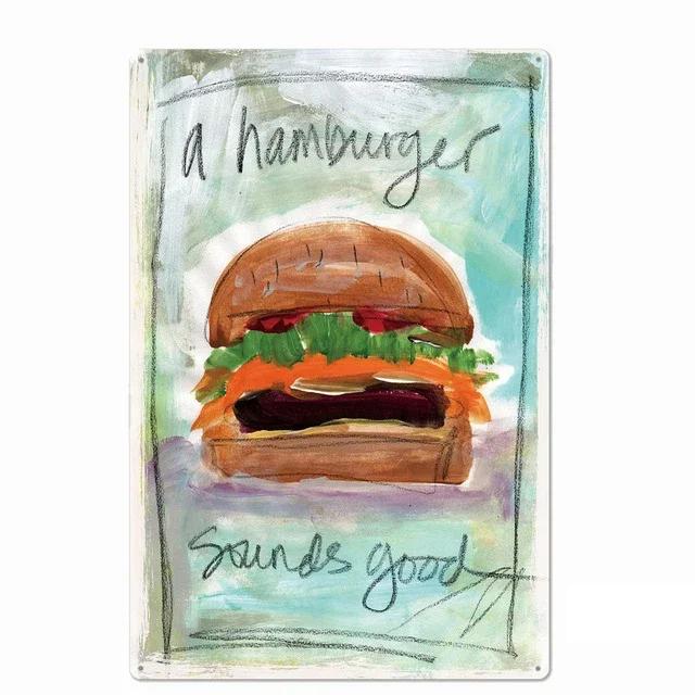 Delicious Hamburger Food Signs Metal Plaques Barbecue Kitchen Restaurant Shop Tin Sign Decorative Posters Retro Iron Paintings