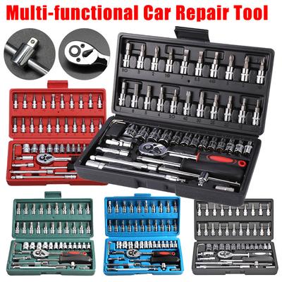 46PCS Car Repair Tool Kit Wrench Wrench Socket Spanner Screwdriver Carbon Steel Combination Auto Repair Tool Kits Accessory