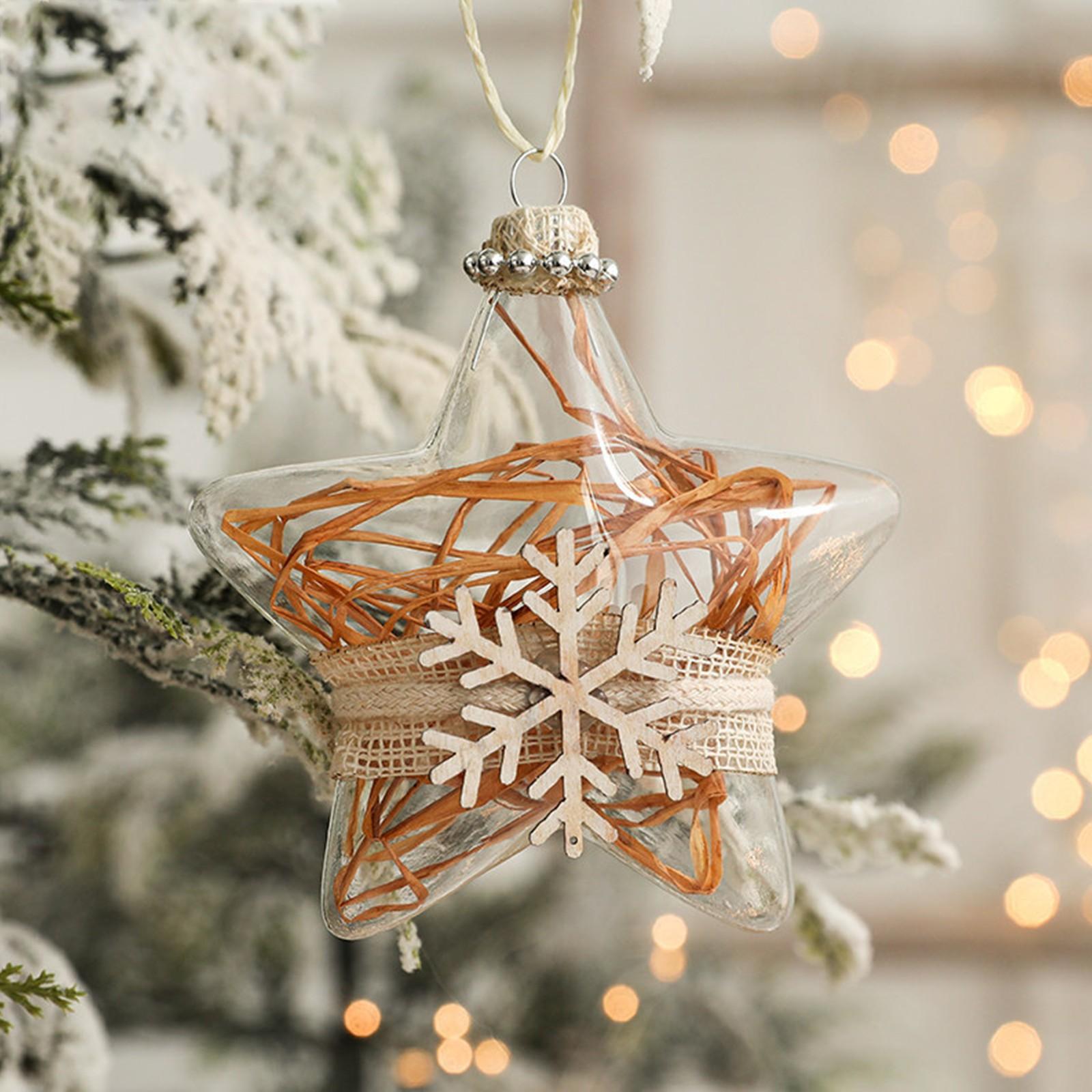 

8cm/3in 9cm/3.5in Christmas Decor Transparent Glass Ball Inlaid With Brick Ball White Snowman Pentagrams Christmas Tree Pendant One Size